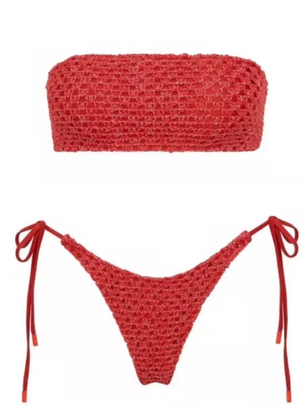 triangl swimwear Red Crochet Bandeau Bikini with Tie-Side Bottoms